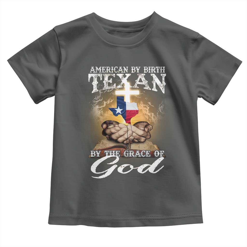 American Texan Jesus Toddler T Shirt American By Birth Texan By The Grace Of God TS11 Dark Heather Print Your Wear