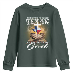 American Texan Jesus Youth Sweatshirt American By Birth Texan By The Grace Of God TS11 Dark Forest Green Print Your Wear