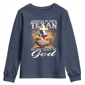 American Texan Jesus Youth Sweatshirt American By Birth Texan By The Grace Of God TS11 Navy Print Your Wear