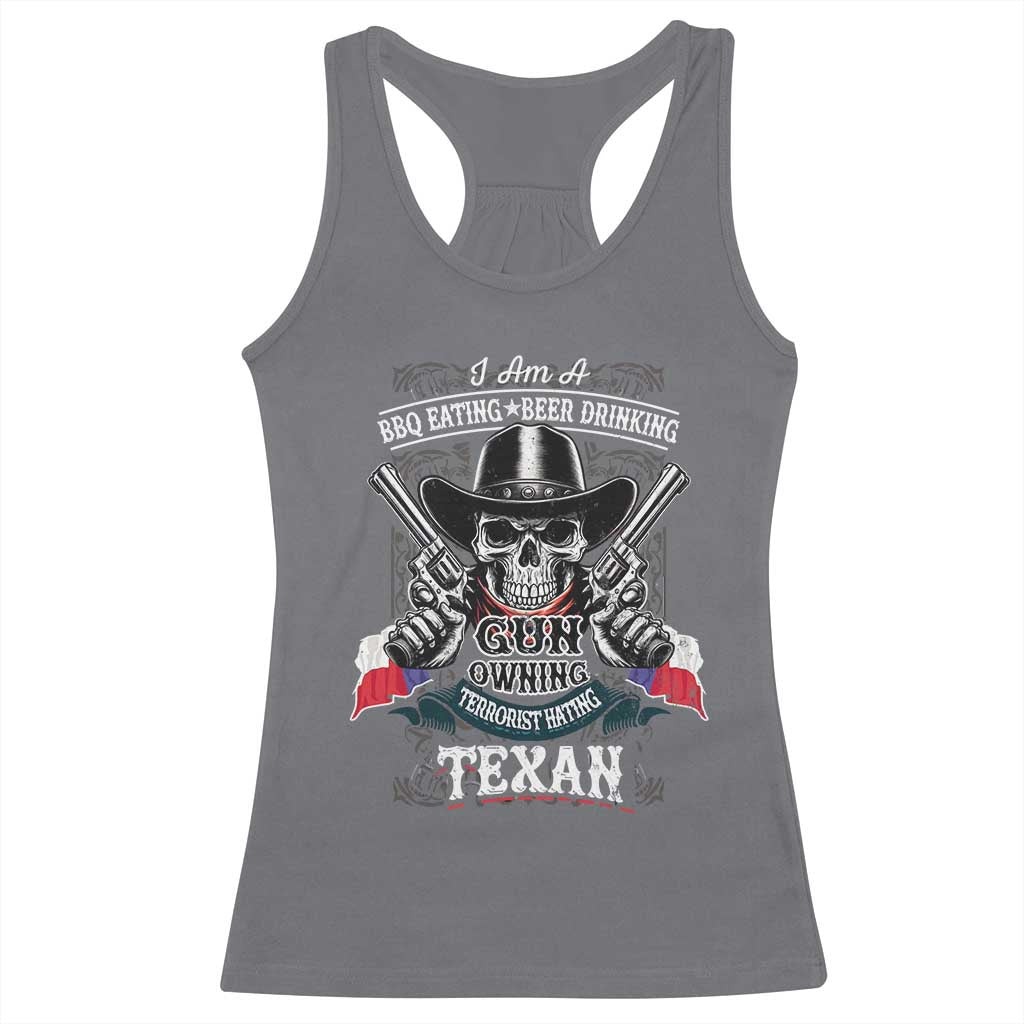 Funny American Texan Racerback Tank Top I Am A BBQ Eating Beer Drinking Gun Owning Texan TS11 Charcoal Print Your Wear