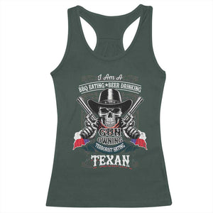 Funny American Texan Racerback Tank Top I Am A BBQ Eating Beer Drinking Gun Owning Texan TS11 Dark Forest Green Print Your Wear