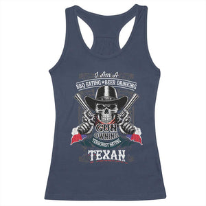 Funny American Texan Racerback Tank Top I Am A BBQ Eating Beer Drinking Gun Owning Texan TS11 Navy Print Your Wear