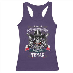Funny American Texan Racerback Tank Top I Am A BBQ Eating Beer Drinking Gun Owning Texan TS11 Purple Print Your Wear