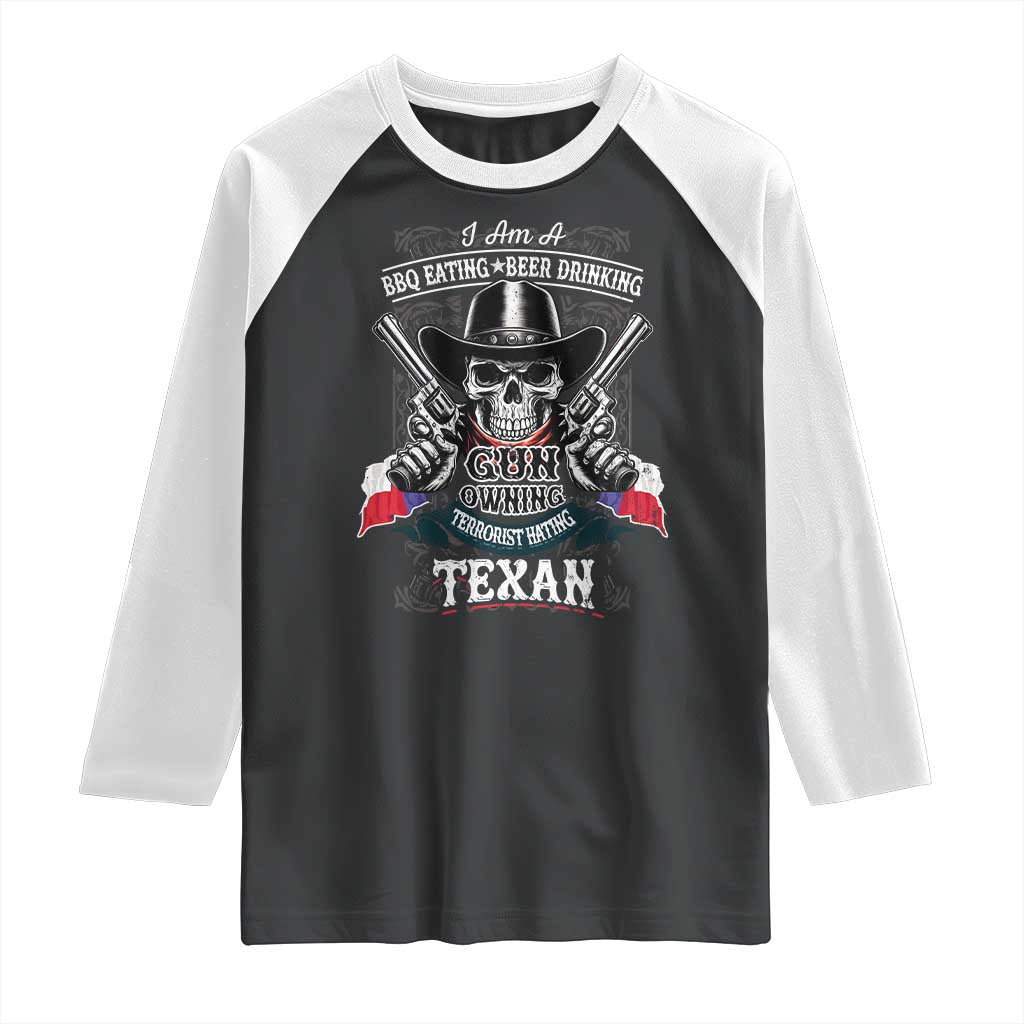 Funny American Texan Raglan Shirt I Am A BBQ Eating Beer Drinking Gun Owning Texan TS11 Black White Print Your Wear