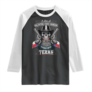 Funny American Texan Raglan Shirt I Am A BBQ Eating Beer Drinking Gun Owning Texan TS11 Black White Print Your Wear