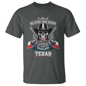 Funny American Texan T Shirt I Am A BBQ Eating Beer Drinking Gun Owning Texan TS11 Dark Heather Print Your Wear