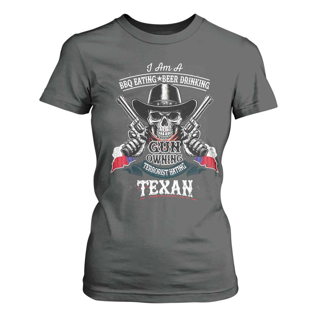 Funny American Texan T Shirt For Women I Am A BBQ Eating Beer Drinking Gun Owning Texan TS11 Dark Heather Print Your Wear