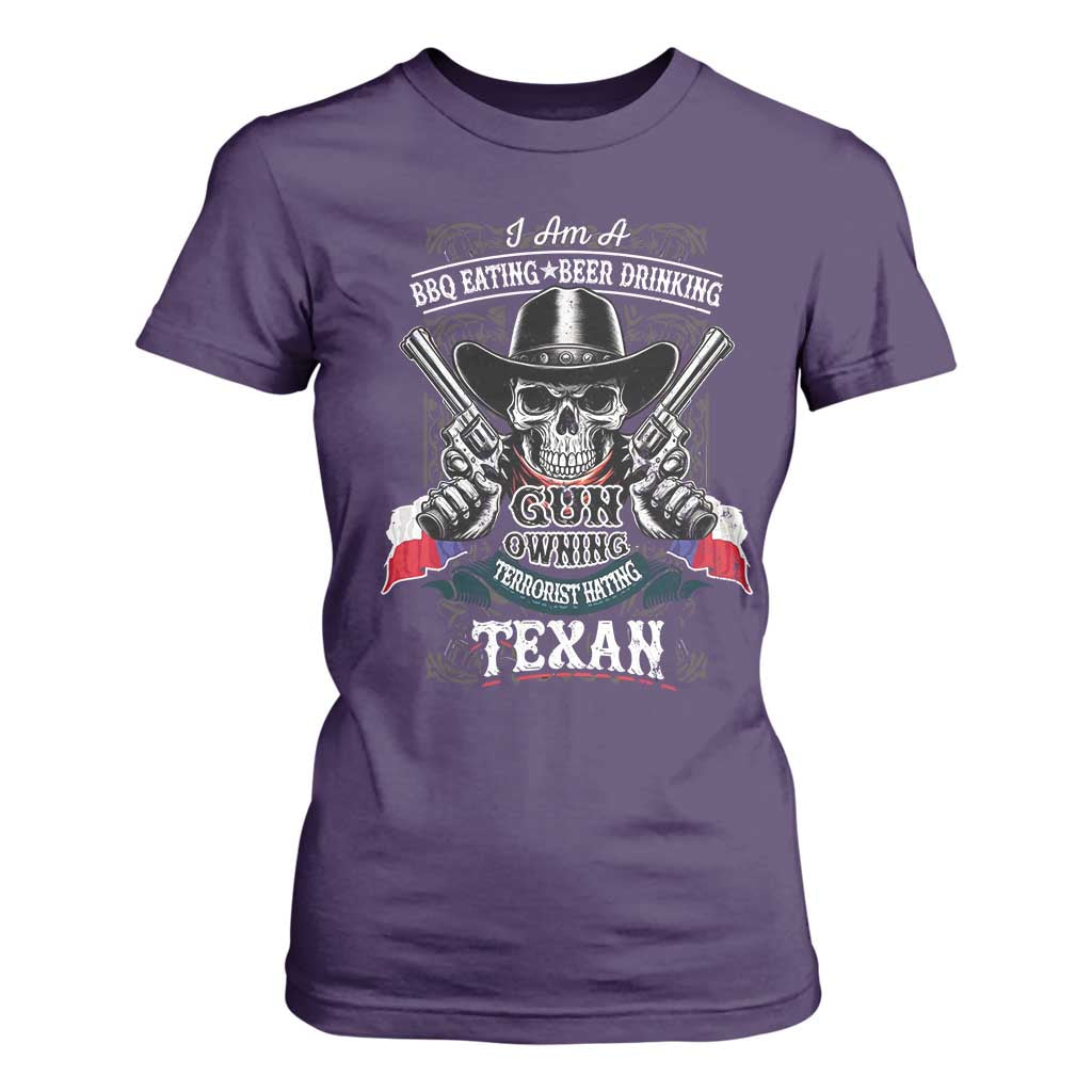 Funny American Texan T Shirt For Women I Am A BBQ Eating Beer Drinking Gun Owning Texan TS11 Purple Print Your Wear