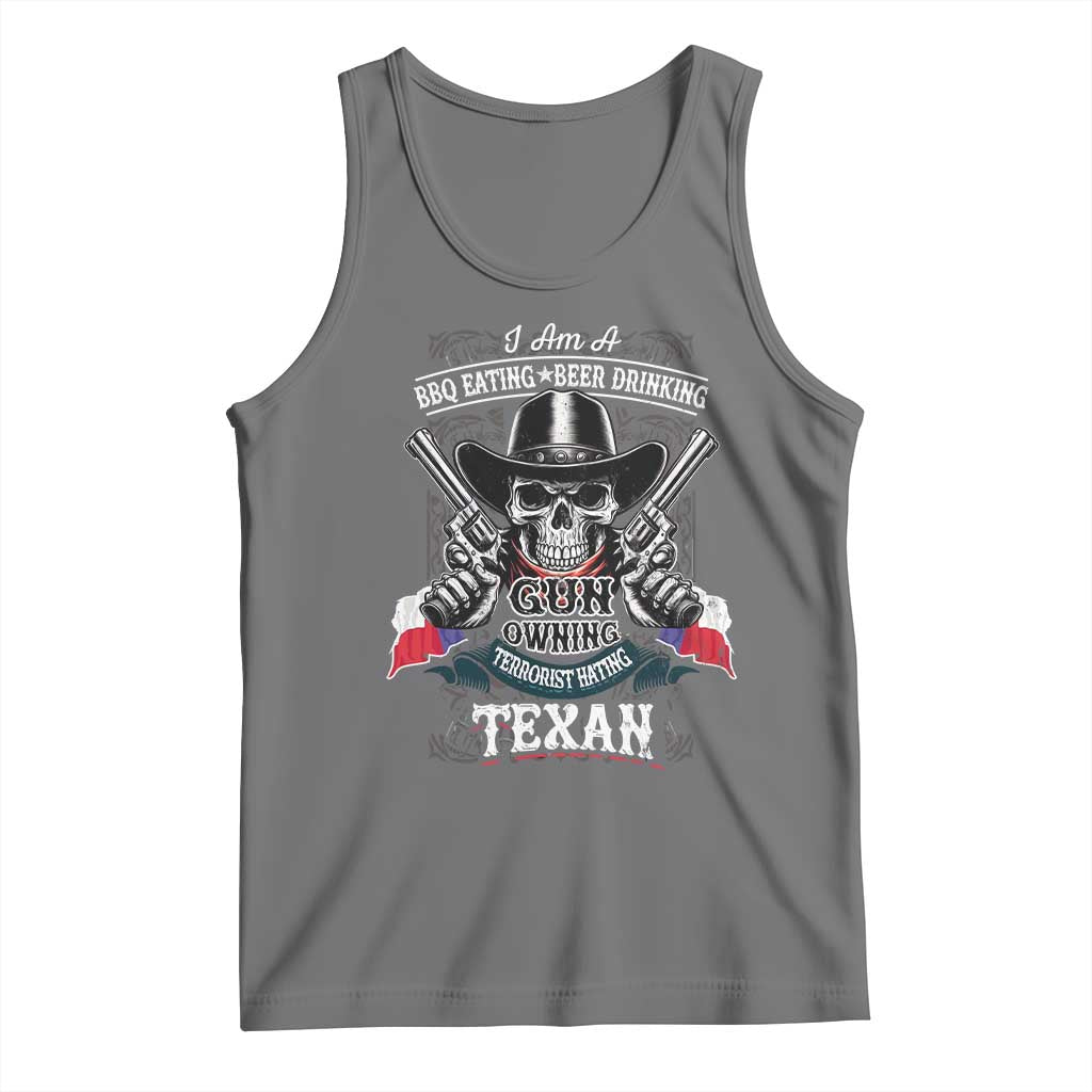 Funny American Texan Tank Top I Am A BBQ Eating Beer Drinking Gun Owning Texan TS11 Black Heather Print Your Wear