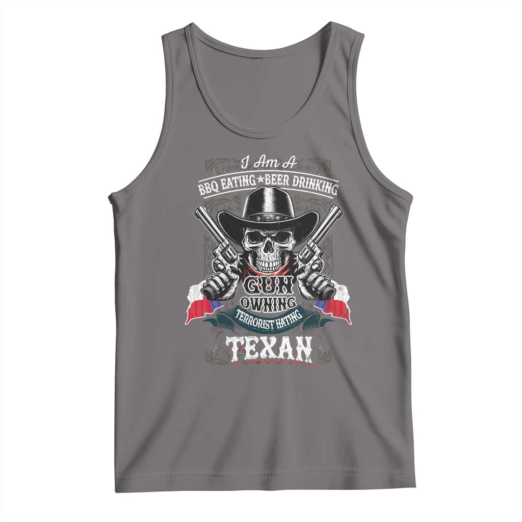 Funny American Texan Tank Top I Am A BBQ Eating Beer Drinking Gun Owning Texan TS11 Deep Heather Print Your Wear