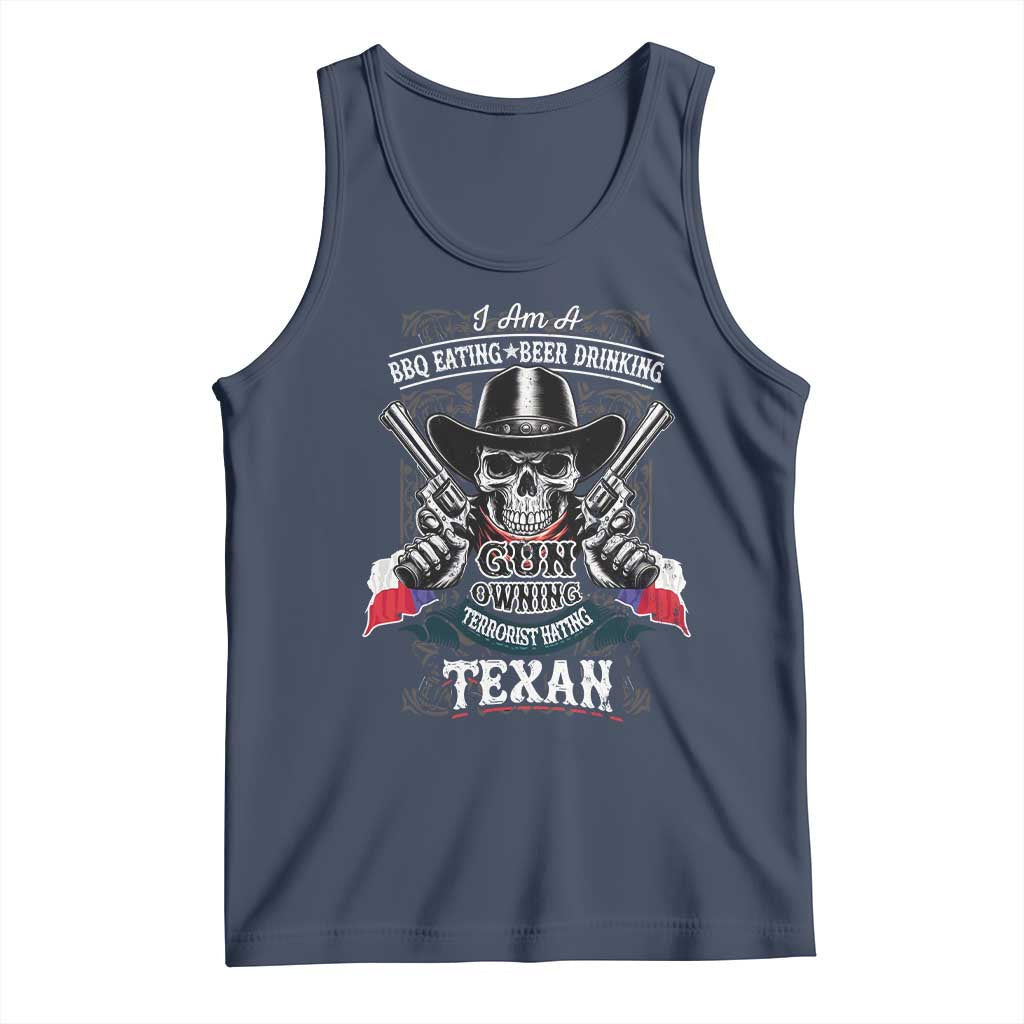 Funny American Texan Tank Top I Am A BBQ Eating Beer Drinking Gun Owning Texan TS11 Navy Print Your Wear