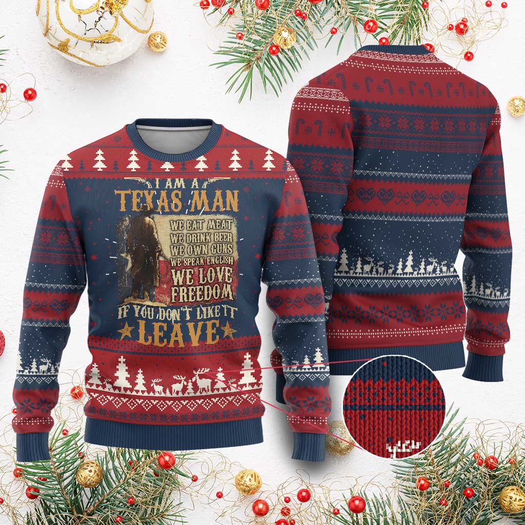 American Texan Knit Sweatshirt I Am A Texas Man If You Don't Like It Leave Cowboy TS11 Burgundy Print Your Wear