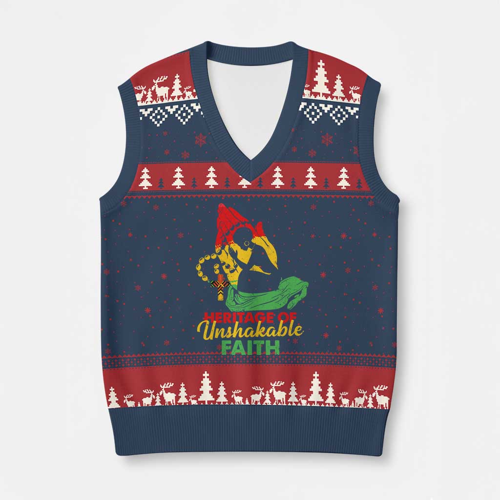 Christian African American V-Neck Knit Sweater Vest Heritage Of Unshakable Faith Black History Month TS11 Navy Red Print Your Wear