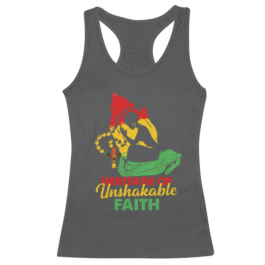 Christian African American Racerback Tank Top Heritage Of Unshakable Faith Black History Month TS11 Dark Heather Print Your Wear