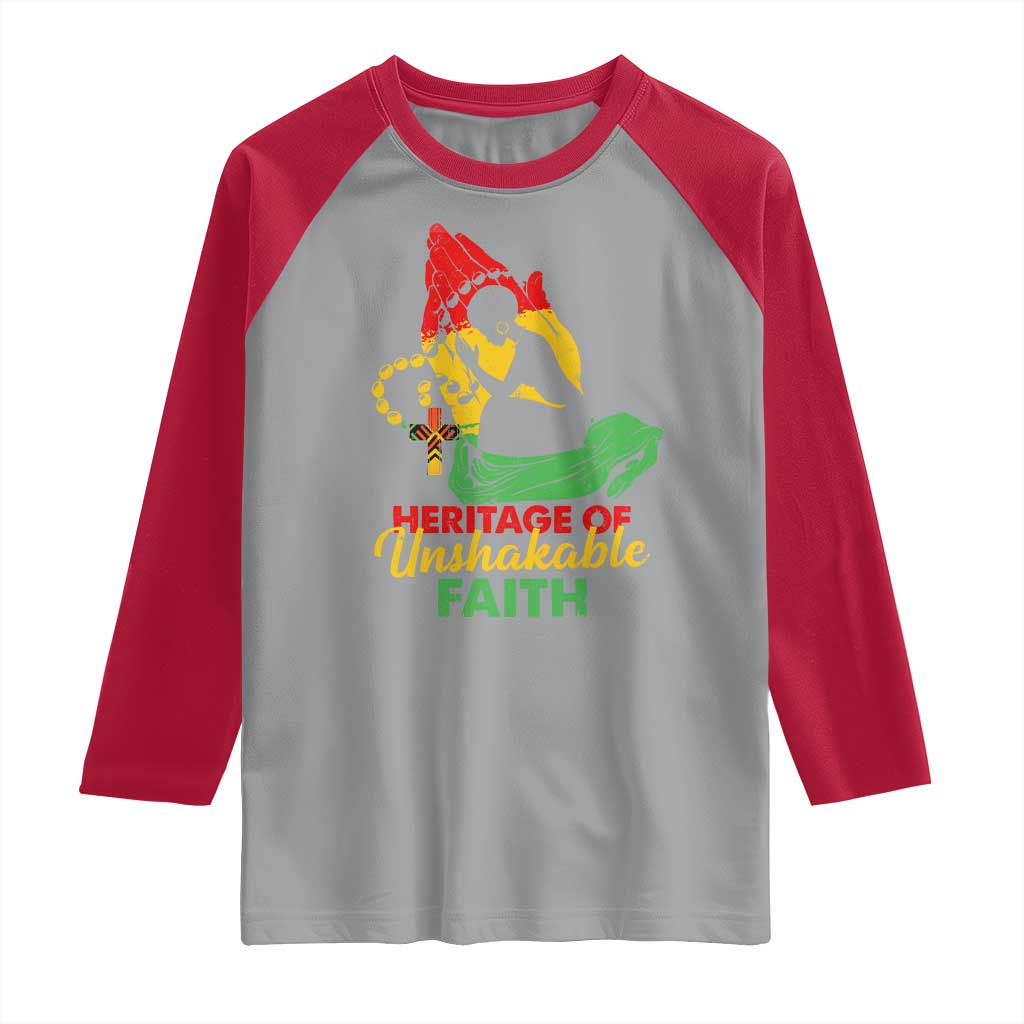 Christian African American Raglan Shirt Heritage Of Unshakable Faith Black History Month TS11 Sport Gray Red Print Your Wear