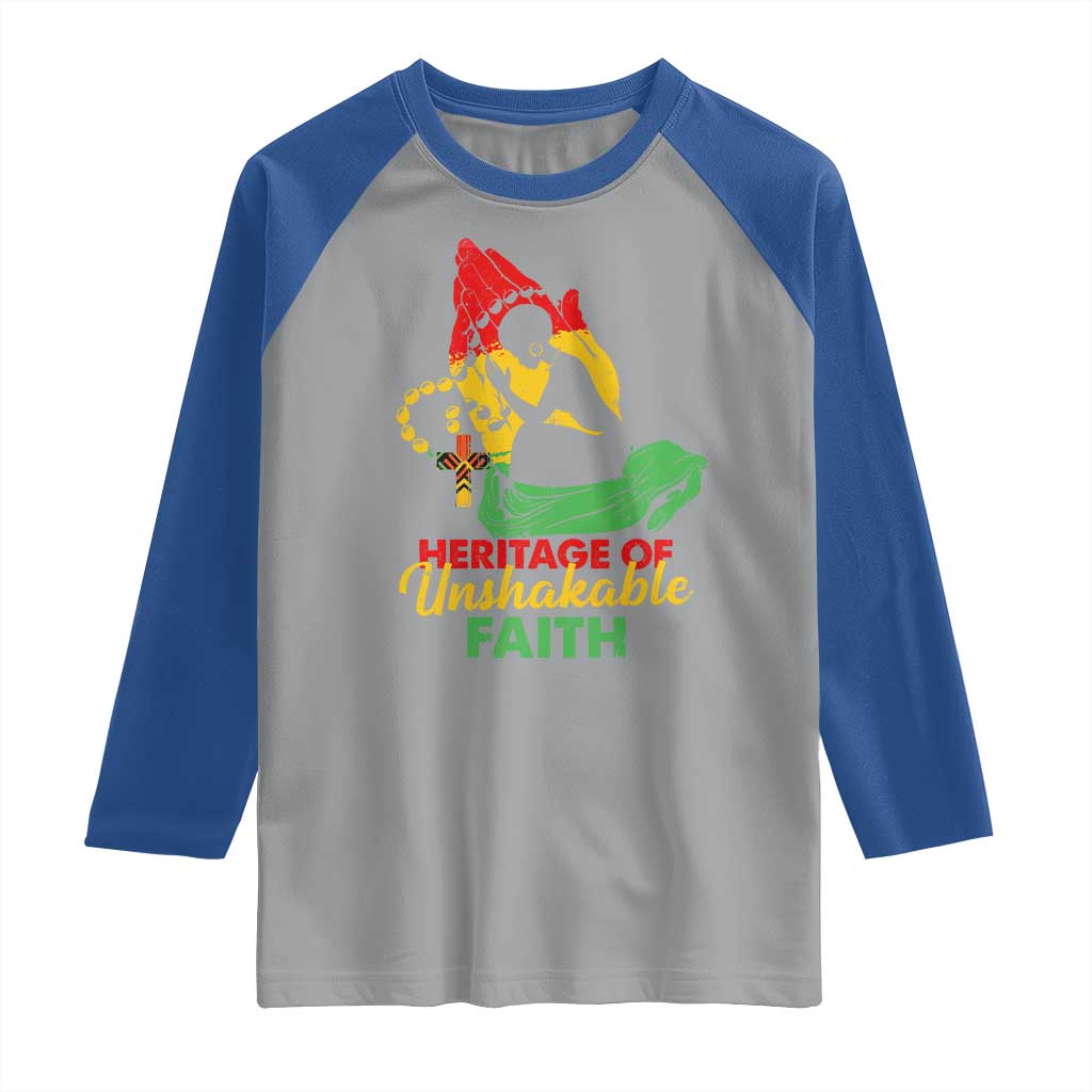 Christian African American Raglan Shirt Heritage Of Unshakable Faith Black History Month TS11 Sport Gray Royal Print Your Wear