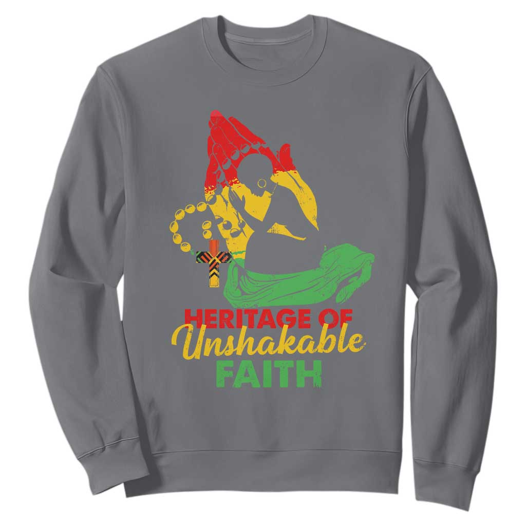 Christian African American Sweatshirt Heritage Of Unshakable Faith Black History Month TS11 Charcoal Print Your Wear
