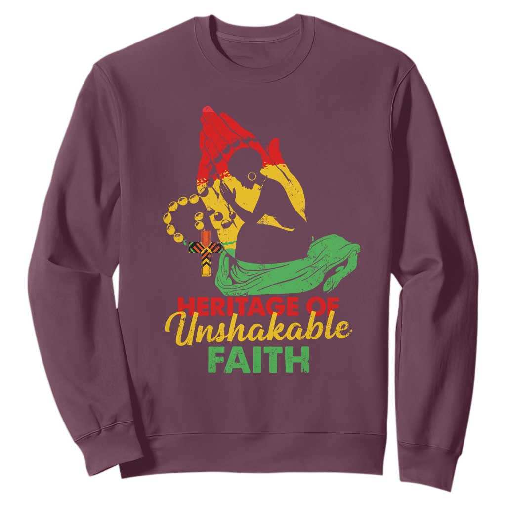 Christian African American Sweatshirt Heritage Of Unshakable Faith Black History Month TS11 Maroon Print Your Wear