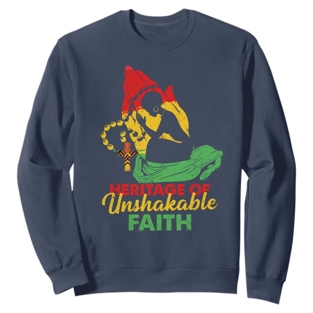 Christian African American Sweatshirt Heritage Of Unshakable Faith Black History Month TS11 Navy Print Your Wear