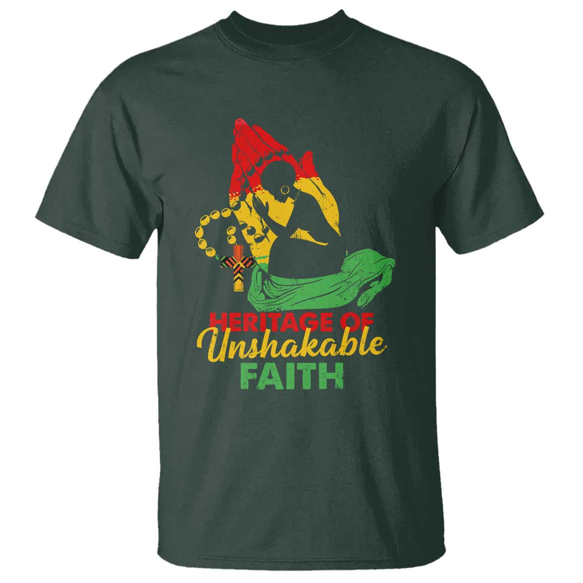 Christian African American T Shirt Heritage Of Unshakable Faith Black History Month TS11 Dark Forest Green Print Your Wear