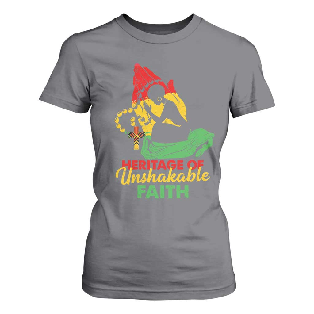 Christian African American T Shirt For Women Heritage Of Unshakable Faith Black History Month TS11 Charcoal Print Your Wear