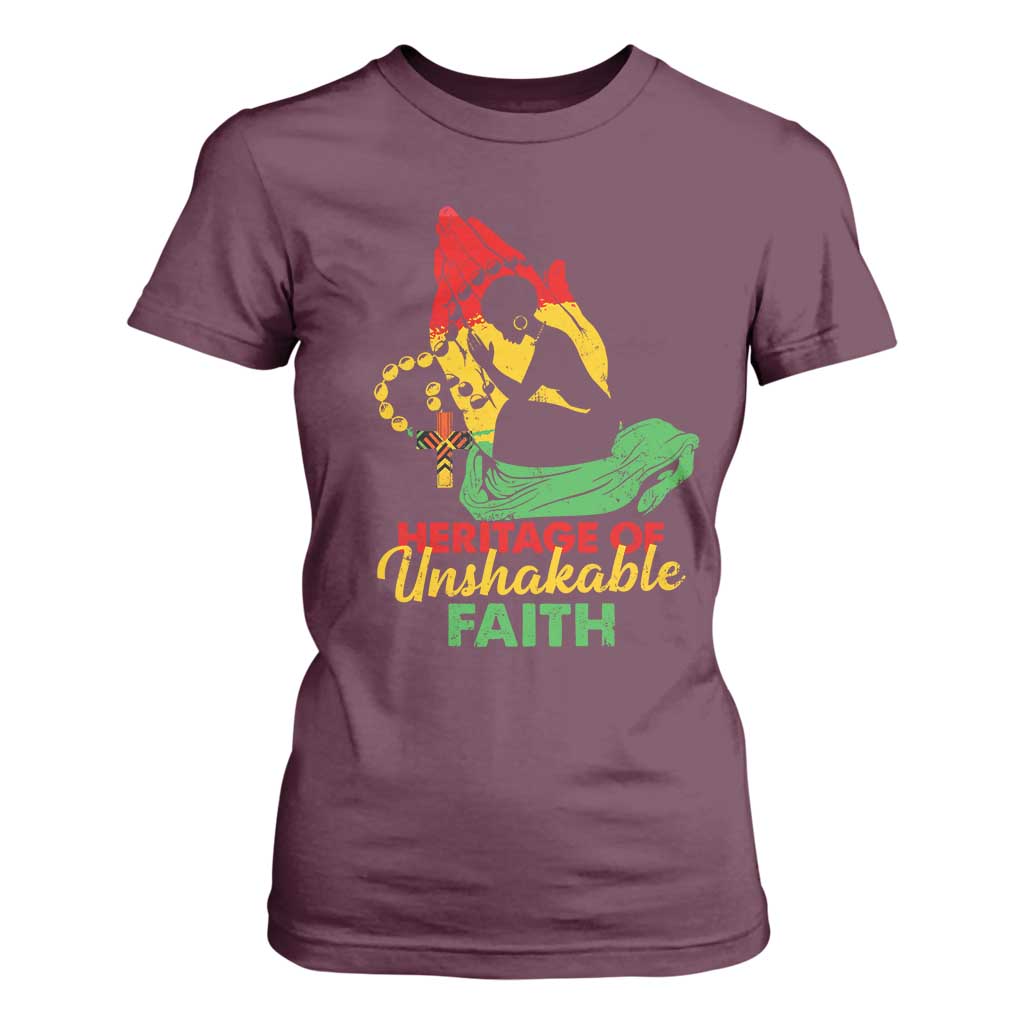 Christian African American T Shirt For Women Heritage Of Unshakable Faith Black History Month TS11 Maroon Print Your Wear