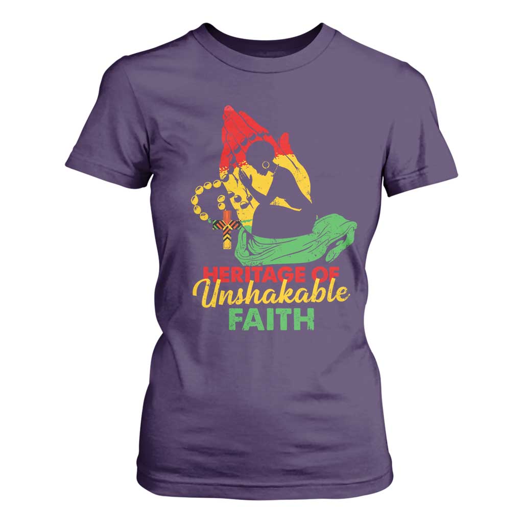 Christian African American T Shirt For Women Heritage Of Unshakable Faith Black History Month TS11 Purple Print Your Wear