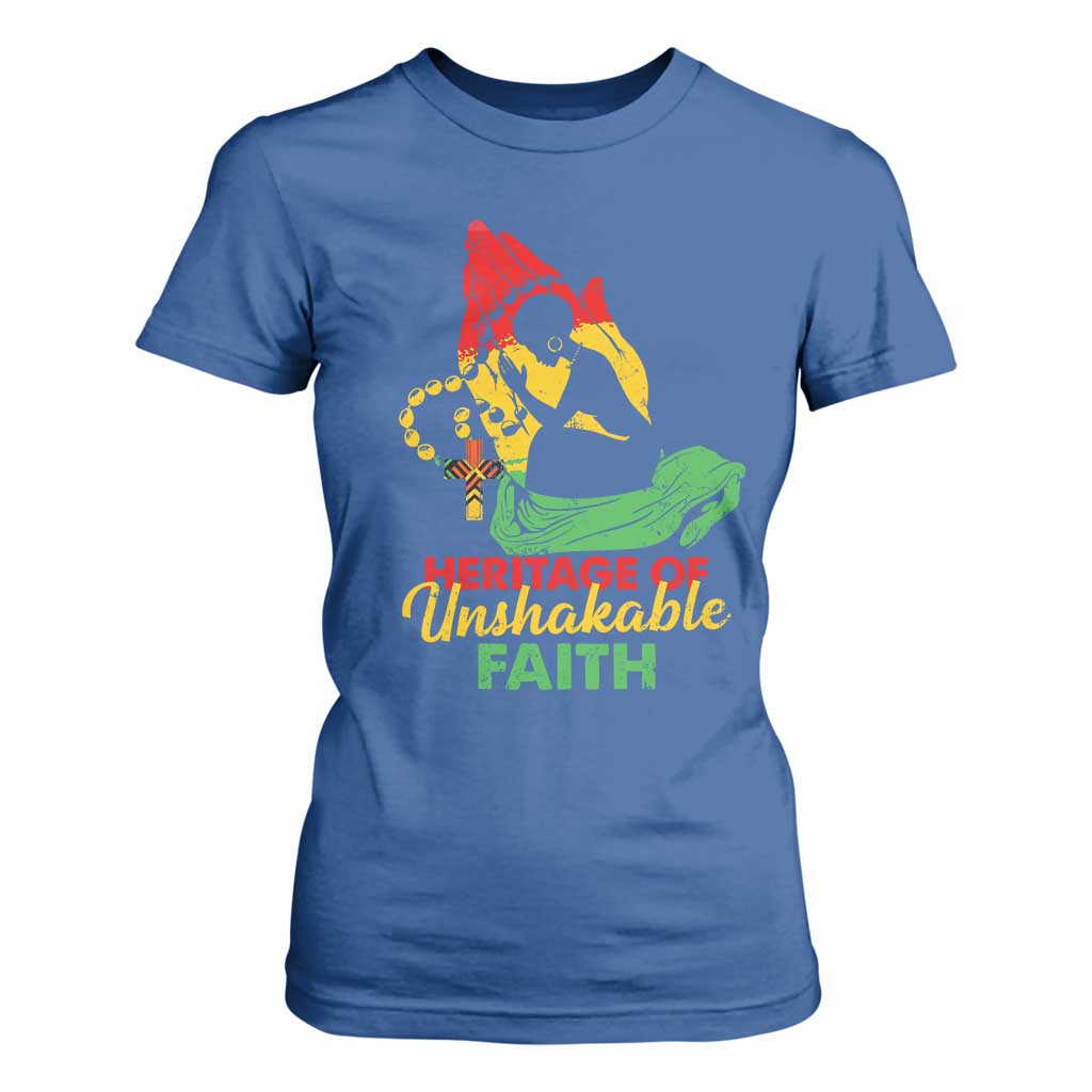 Christian African American T Shirt For Women Heritage Of Unshakable Faith Black History Month TS11 Royal Blue Print Your Wear
