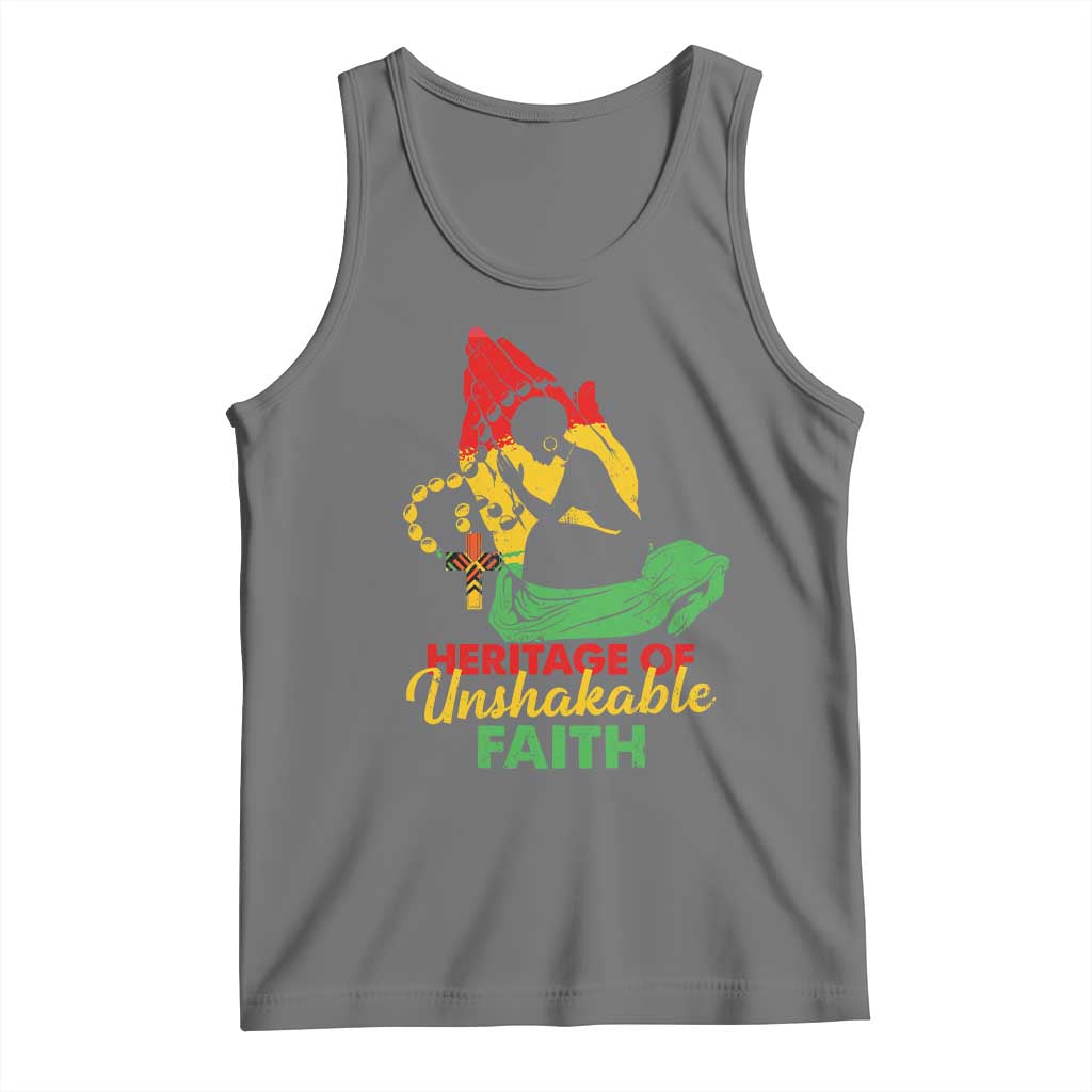 Christian African American Tank Top Heritage Of Unshakable Faith Black History Month TS11 Black Heather Print Your Wear