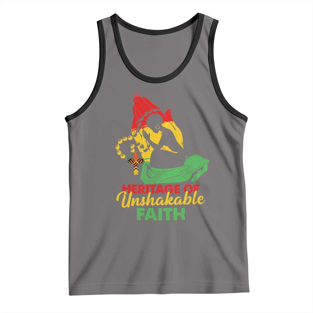 Christian African American Tank Top Heritage Of Unshakable Faith Black History Month TS11 Deep Heather Black Print Your Wear