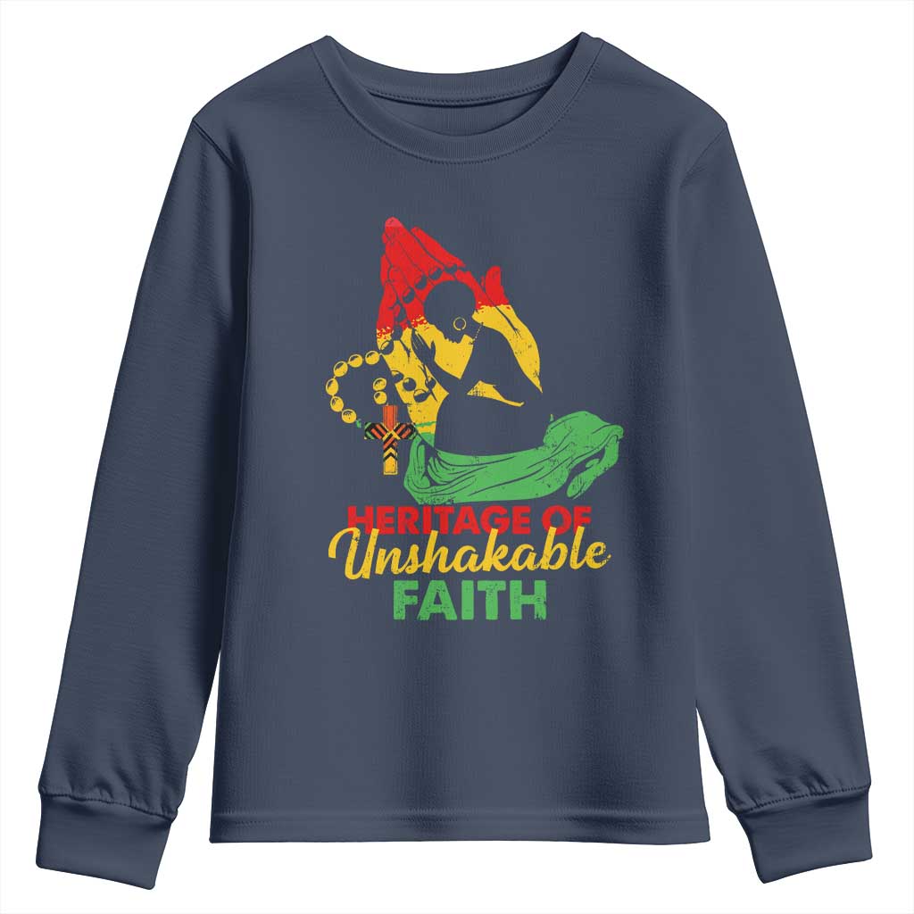 Christian African American Youth Sweatshirt Heritage Of Unshakable Faith Black History Month TS11 Navy Print Your Wear