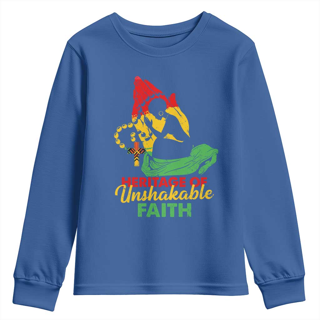Christian African American Youth Sweatshirt Heritage Of Unshakable Faith Black History Month TS11 Royal Blue Print Your Wear