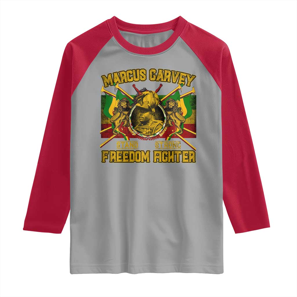 Marcus Garvey Raglan Shirt Stand Strong Freedom Fighter Black History Month TS11 Sport Gray Red Print Your Wear