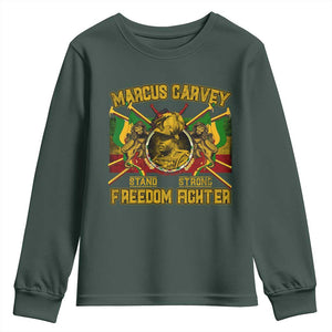 Marcus Garvey Youth Sweatshirt Stand Strong Freedom Fighter Black History Month TS11 Dark Forest Green Print Your Wear