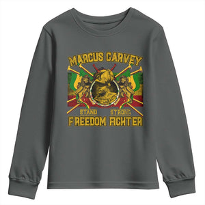 Marcus Garvey Youth Sweatshirt Stand Strong Freedom Fighter Black History Month TS11 Dark Heather Print Your Wear