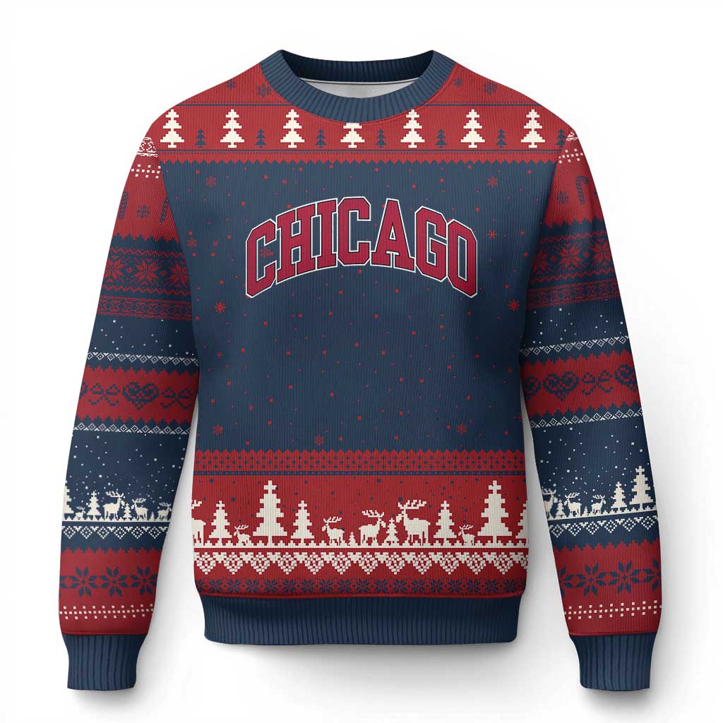 Chicago Pride Illinois IL Vintage Sports Basketball Red Design Ugly Christmas Sweater TS11 Navy Red Print Your Wear