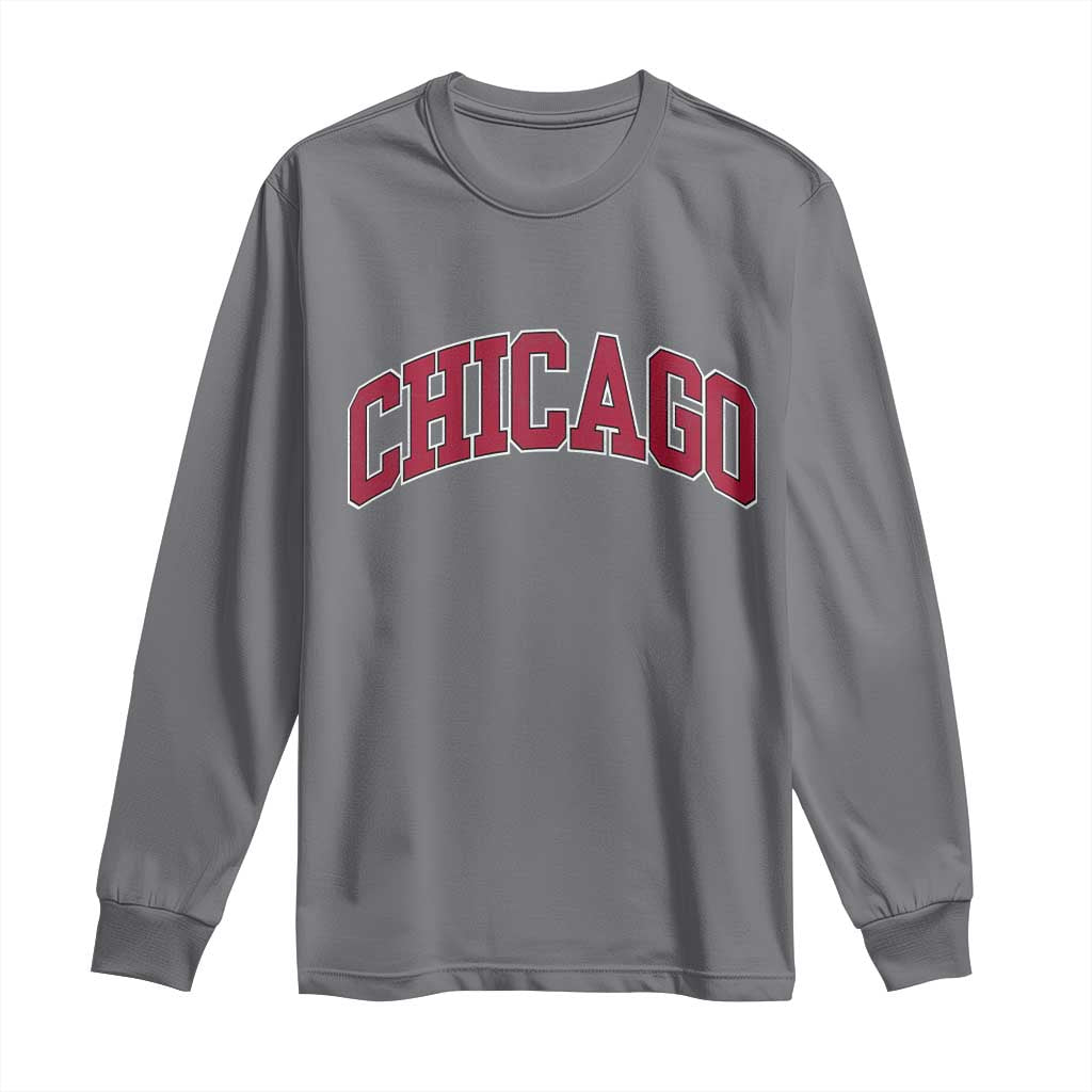 Chicago Pride Illinois IL Vintage Sports Basketball Red Design Long Sleeve Shirt TS11 Charcoal Print Your Wear