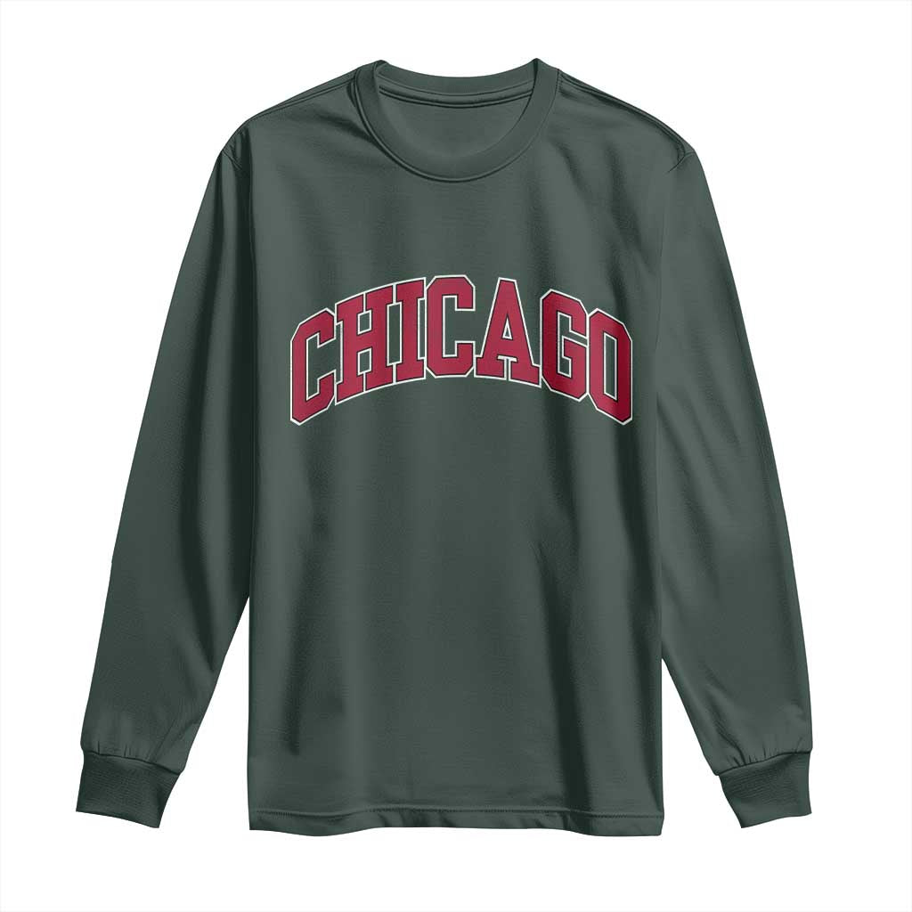 Chicago Pride Illinois IL Vintage Sports Basketball Red Design Long Sleeve Shirt TS11 Dark Forest Green Print Your Wear