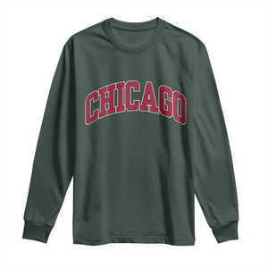 Chicago Pride Illinois IL Vintage Sports Basketball Red Design Long Sleeve Shirt TS11 Dark Forest Green Print Your Wear