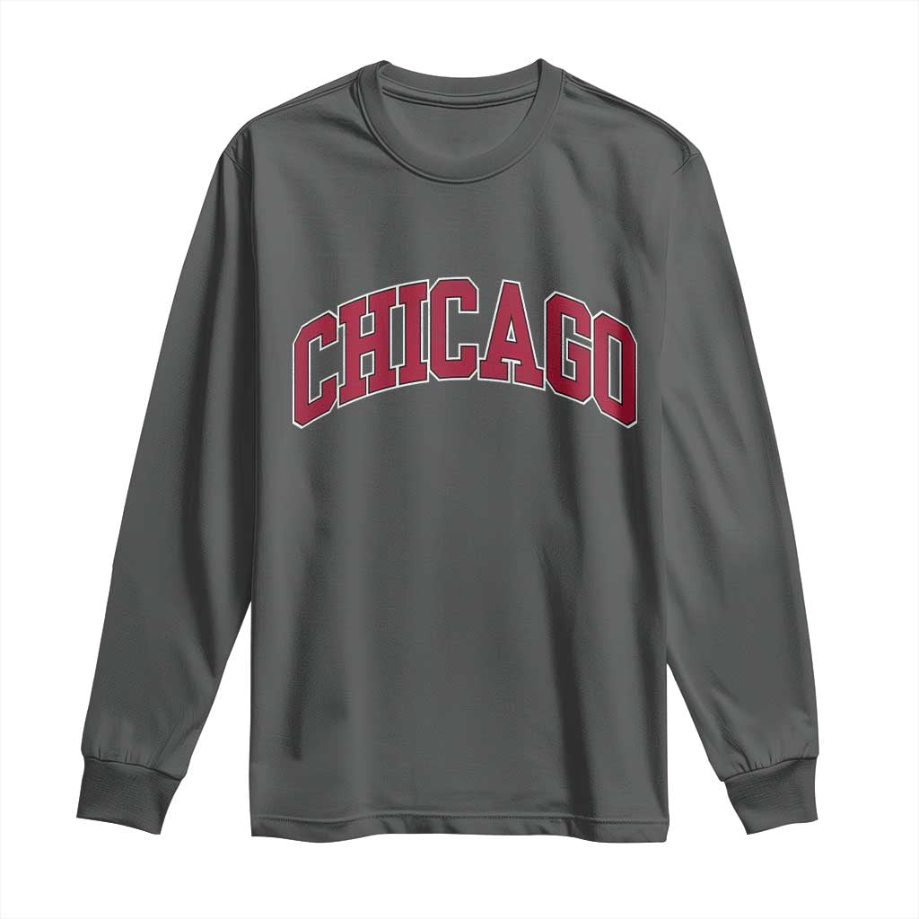 Chicago Pride Illinois IL Vintage Sports Basketball Red Design Long Sleeve Shirt TS11 Dark Heather Print Your Wear
