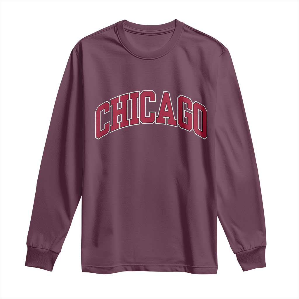 Chicago Pride Illinois IL Vintage Sports Basketball Red Design Long Sleeve Shirt TS11 Maroon Print Your Wear