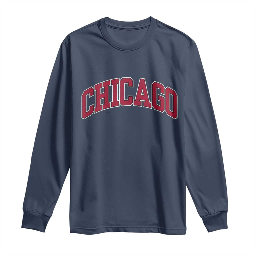 Chicago Pride Illinois IL Vintage Sports Basketball Red Design Long Sleeve Shirt TS11 Navy Print Your Wear