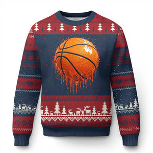 Funny Basketball Drip Splash Graphic Ugly Christmas Sweater TS11 Navy Red Print Your Wear