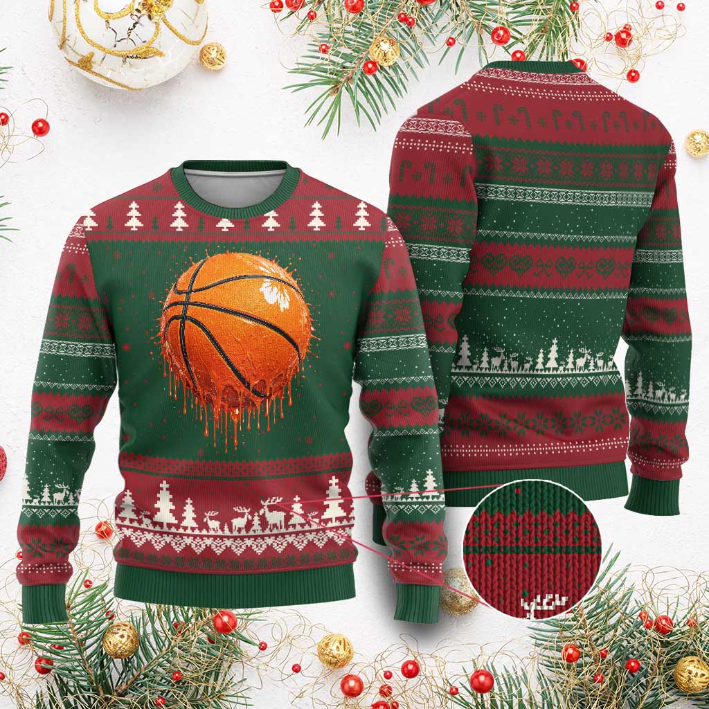 Funny Basketball Drip Splash Graphic Ugly Christmas Sweater TS11 Red Green Print Your Wear