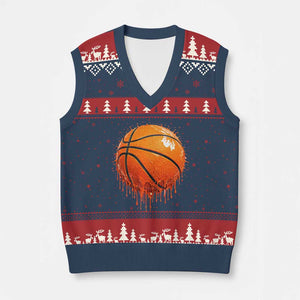 Funny Basketball Drip Splash Graphic V-Neck Knit Sweater Vest TS11 Navy Red Print Your Wear