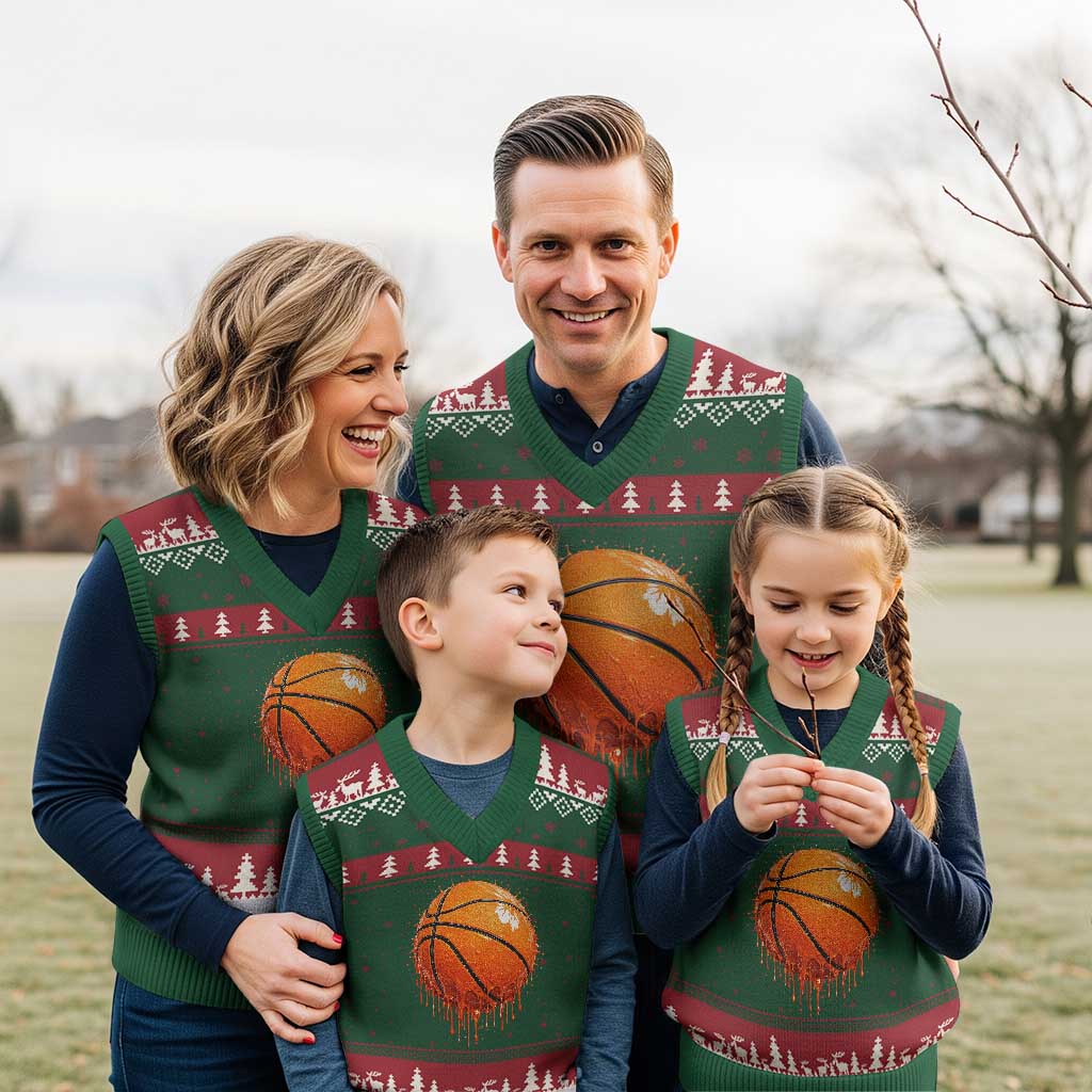 Funny Basketball Drip Splash Graphic V-Neck Knit Sweater Vest TS11 Red Green Print Your Wear