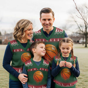 Funny Basketball Drip Splash Graphic V-Neck Knit Sweater Vest TS11 Red Green Print Your Wear