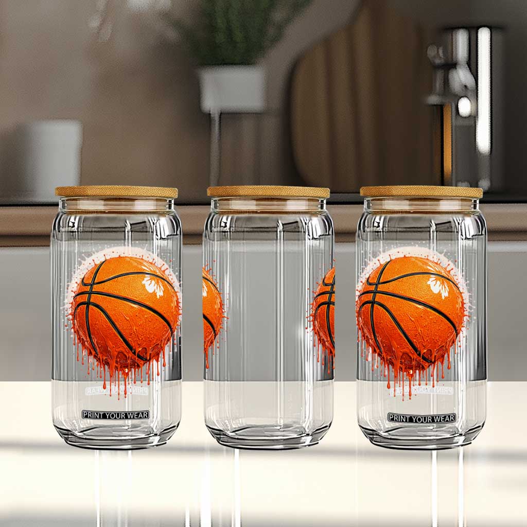 Funny Basketball Drip Splash Graphic Glass Can TS11 Print Your Wear