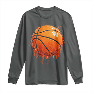 Funny Basketball Drip Splash Graphic Long Sleeve Shirt TS11 Dark Heather Print Your Wear