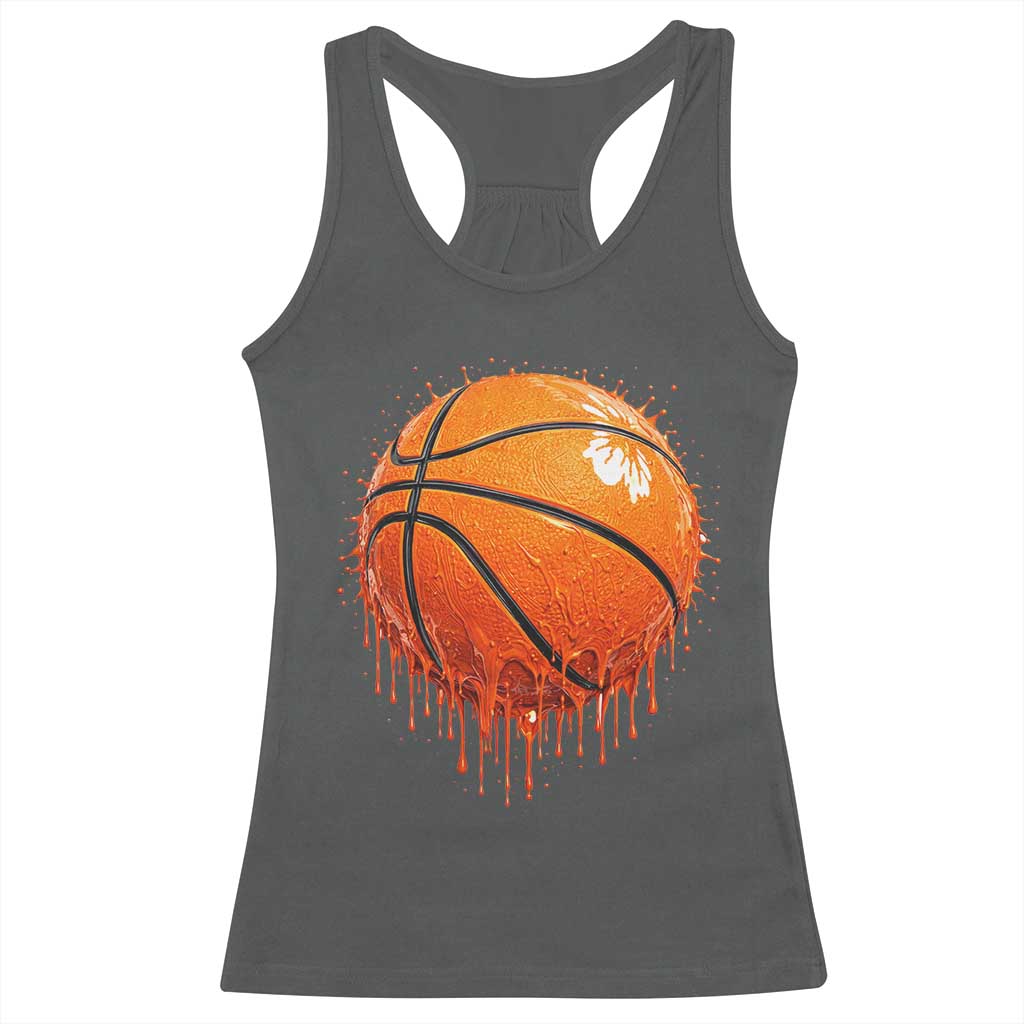 Funny Basketball Drip Splash Graphic Racerback Tank Top TS11 Dark Heather Print Your Wear